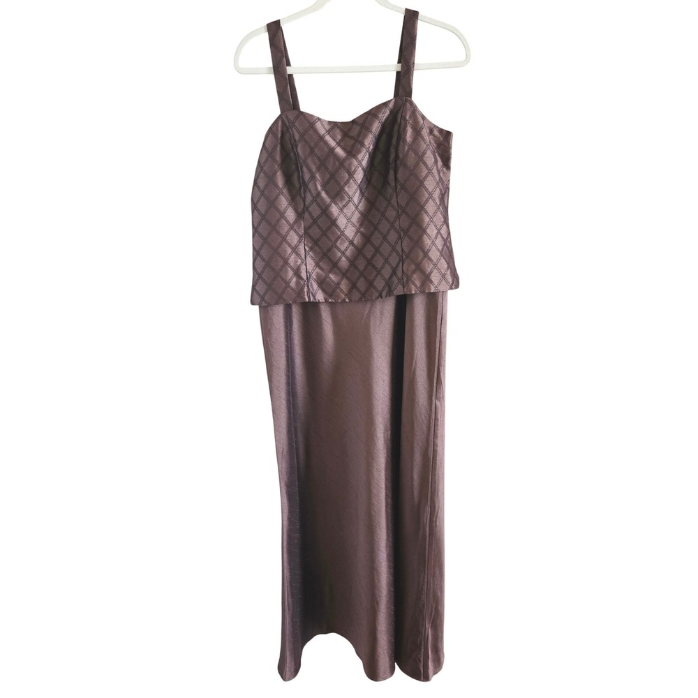Jessica Howard Womens Maxi Dress Brown Quilted Overlay Size 12 Formal Wedding